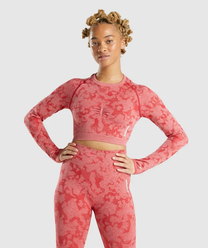 Gymshark Adapt Camo Seamless Long Sleeve Crop Top - Red sold by Gymshark