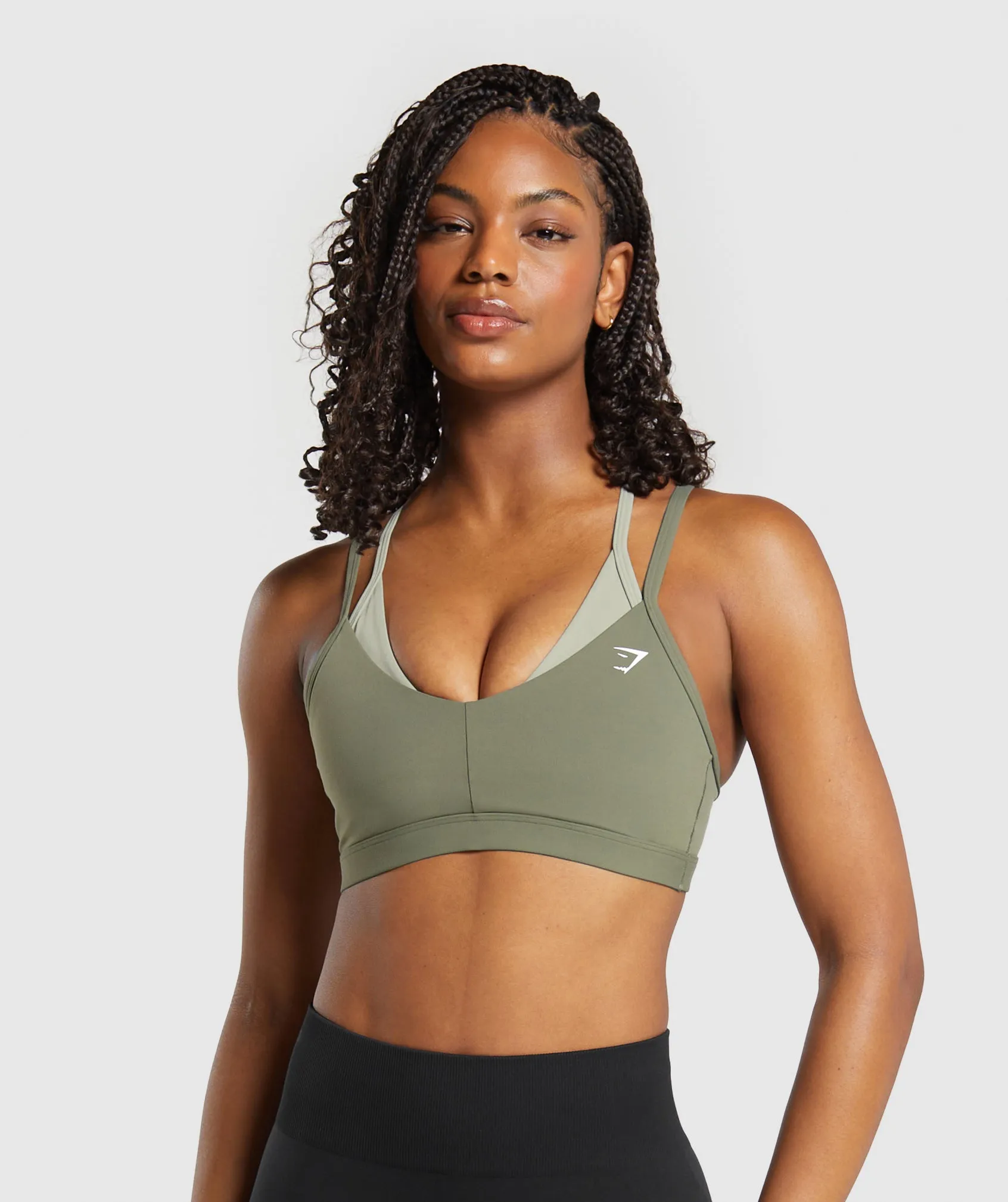 Gymshark Double Up Sports Bra - Base Green/Chalk Green sold by Gymshark