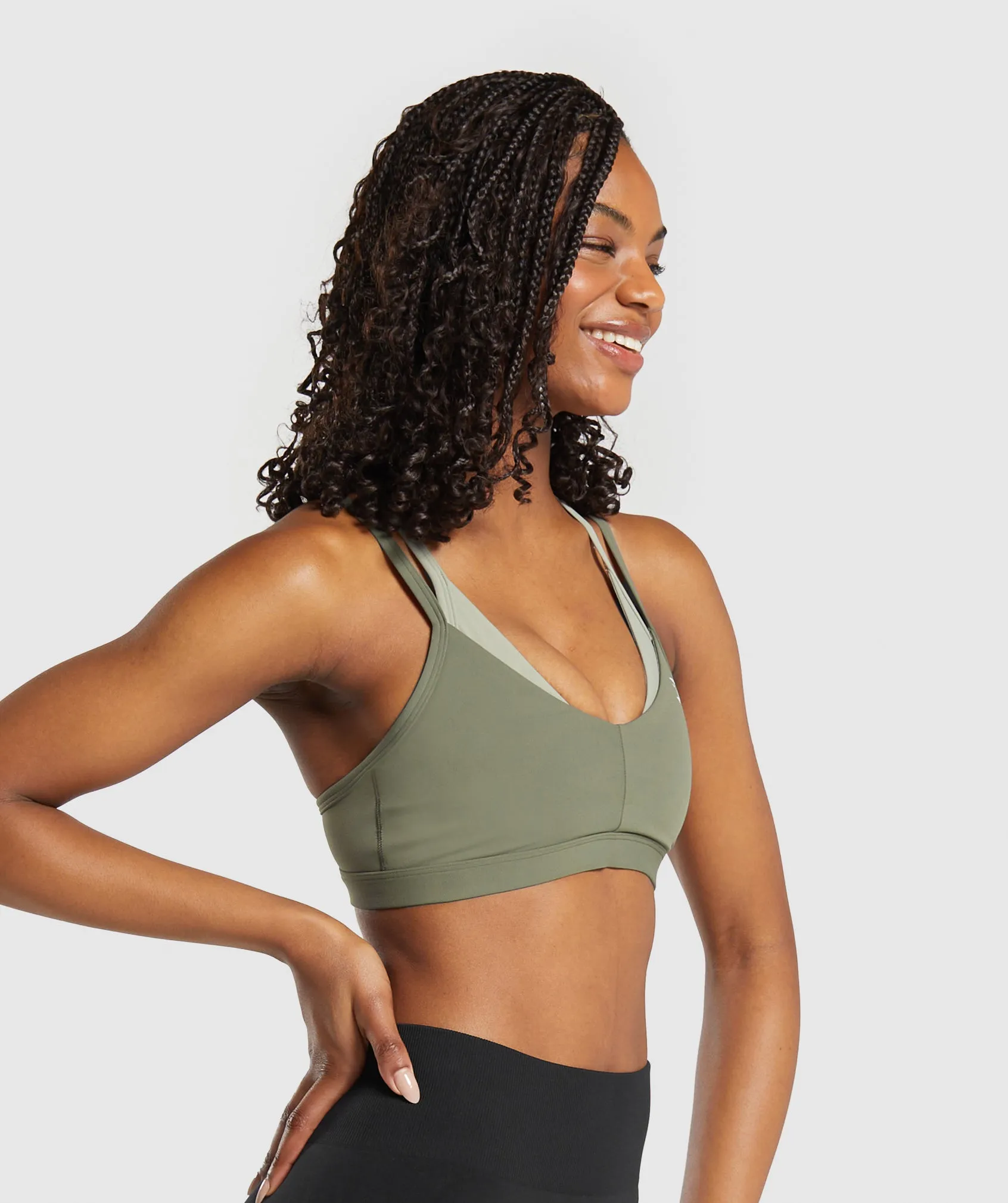 Gymshark Double Up Sports Bra - Base Green/Chalk Green sold by Gymshark product image thumbnail 3