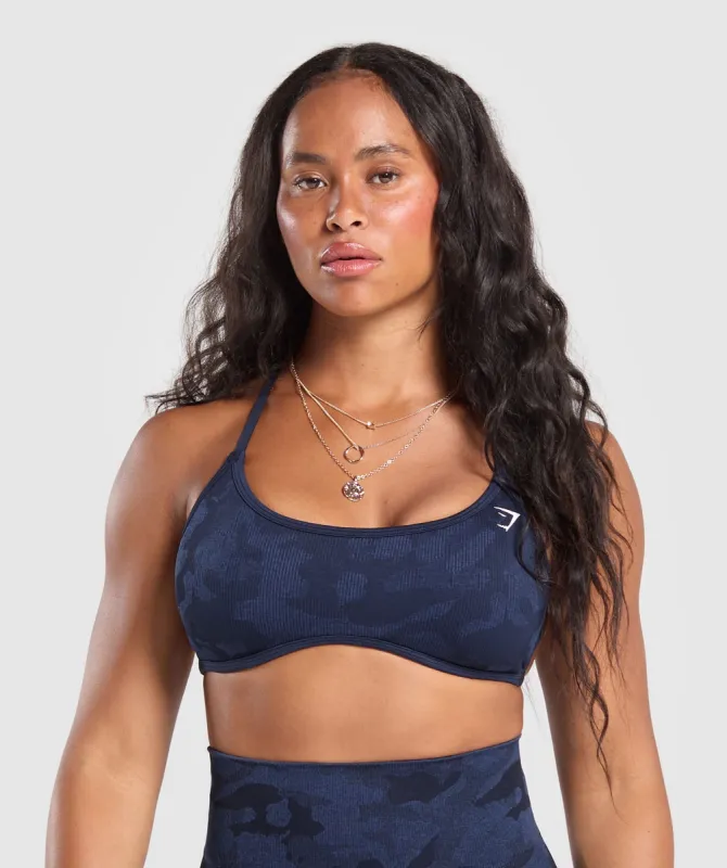Gymshark Adapt Camo Minimal Bra - Midnight Blue/Ash Blue sold by Gymshark