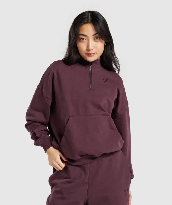 Gymshark Rest Day Sweats 1/2 Zip Pullover - Bros Deep Plum Marl sold by Gymshark