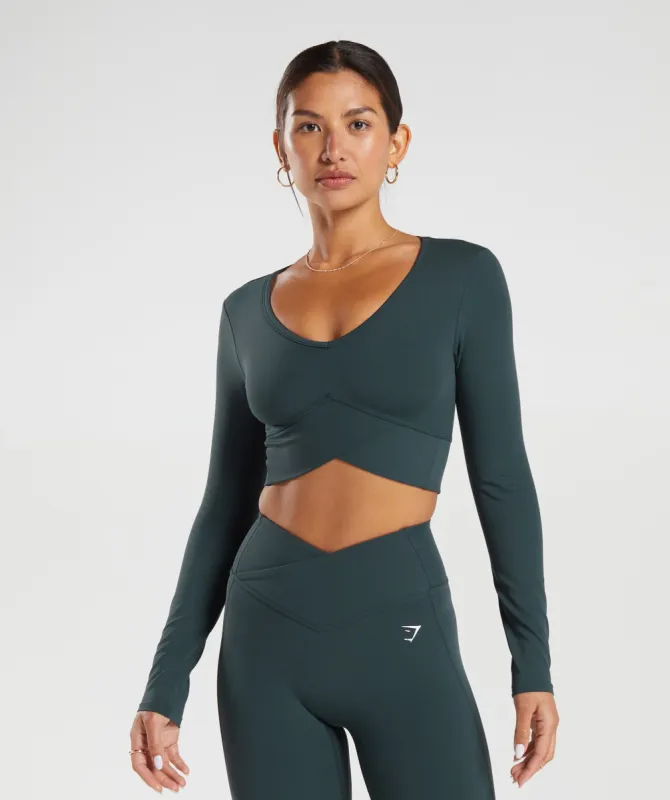 Gymshark Crossover Long Sleeve Crop Top - Darkest Teal sold by Gymshark