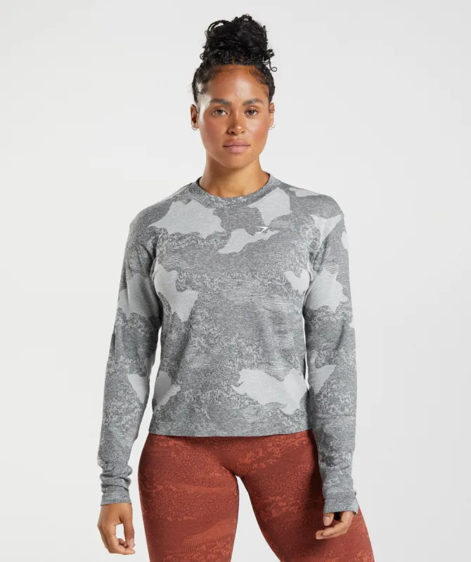 Gymshark Adapt Camo Seamless Long Sleeve Top - Light Grey/Black sold by Gymshark