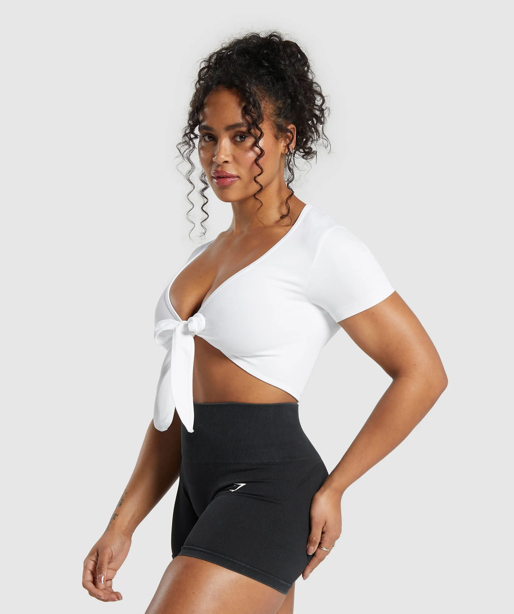 Gymshark Gains Seamless Fitted Crop Top - White sold by Gymshark product image thumbnail 3
