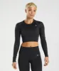 Gymshark Adapt Marl Seamless Long Sleeve Crop Top - Black/Smokey Grey sold by Gymshark