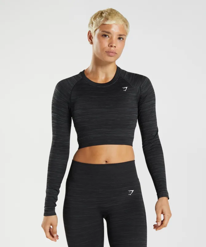 Gymshark Adapt Marl Seamless Long Sleeve Crop Top - Black/Smokey Grey sold by Gymshark