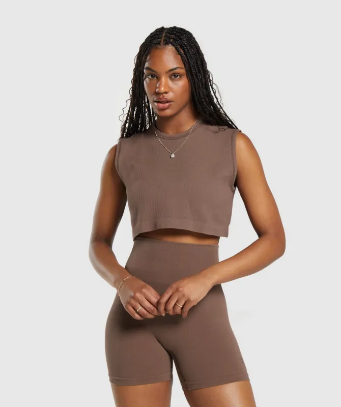 Gymshark Ribbed Cotton Seamless Tank - Soft Brown sold by Gymshark