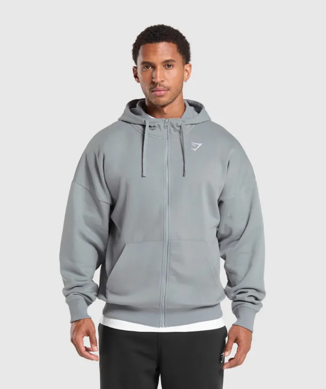 Gymshark Crest Oversized Zip Up Hoodie - Denim Grey sold by Gymshark
