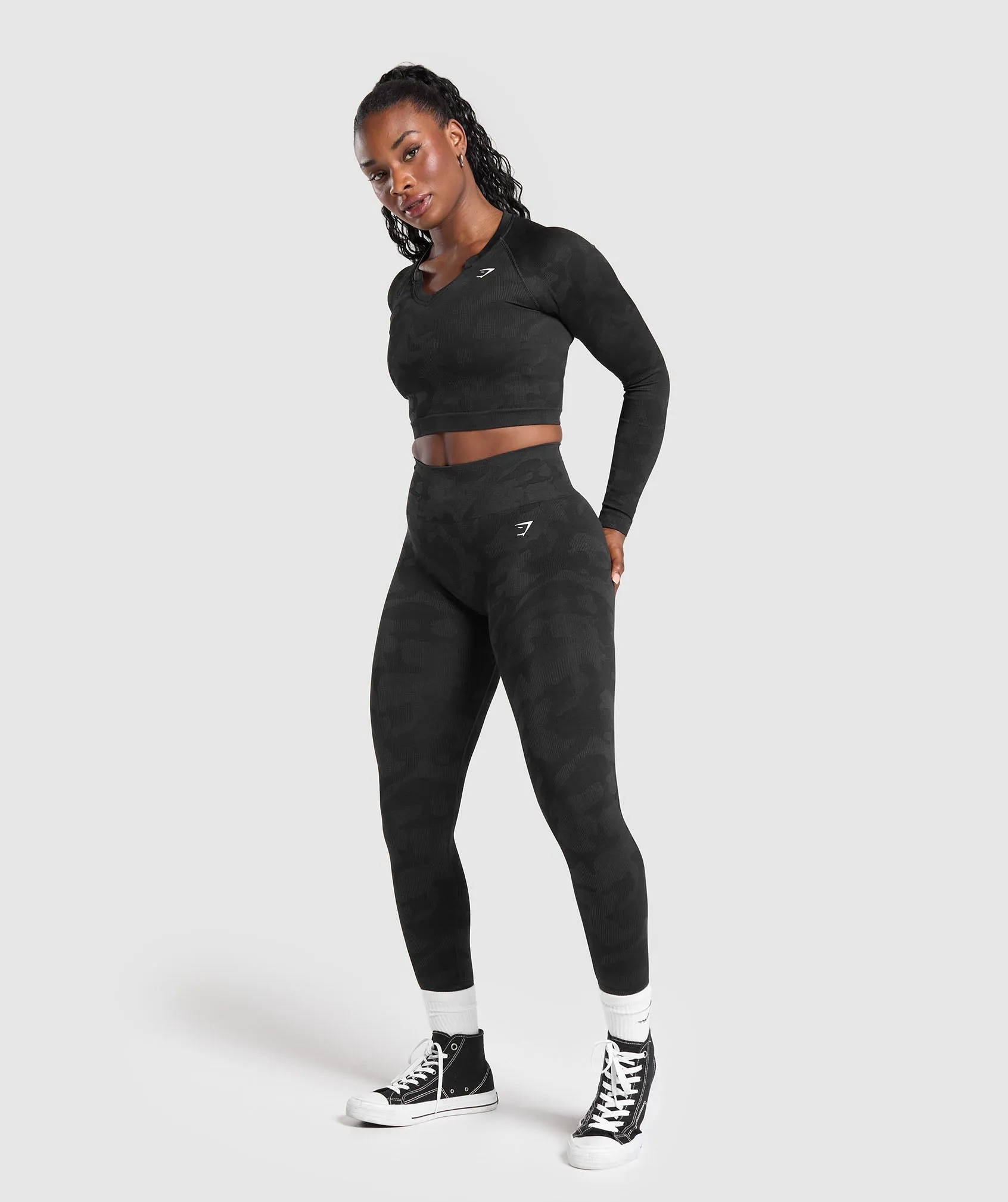 Gymshark Adapt Camo Long Sleeve Crop Top - Black/Asphalt Grey sold by Gymshark product image thumbnail 4