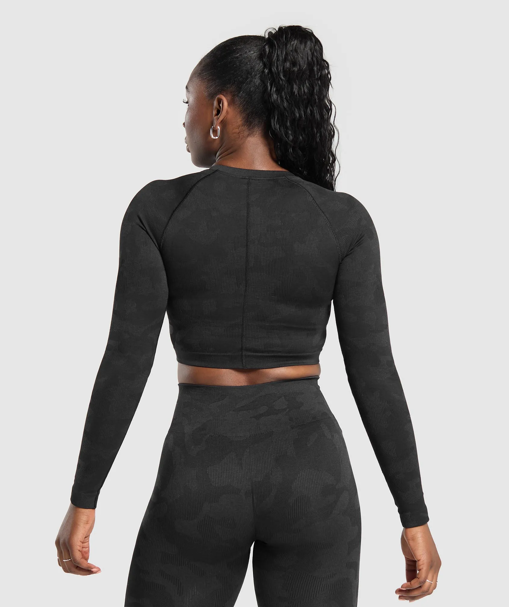 Gymshark Adapt Camo Long Sleeve Crop Top - Black/Asphalt Grey sold by Gymshark product image thumbnail 2