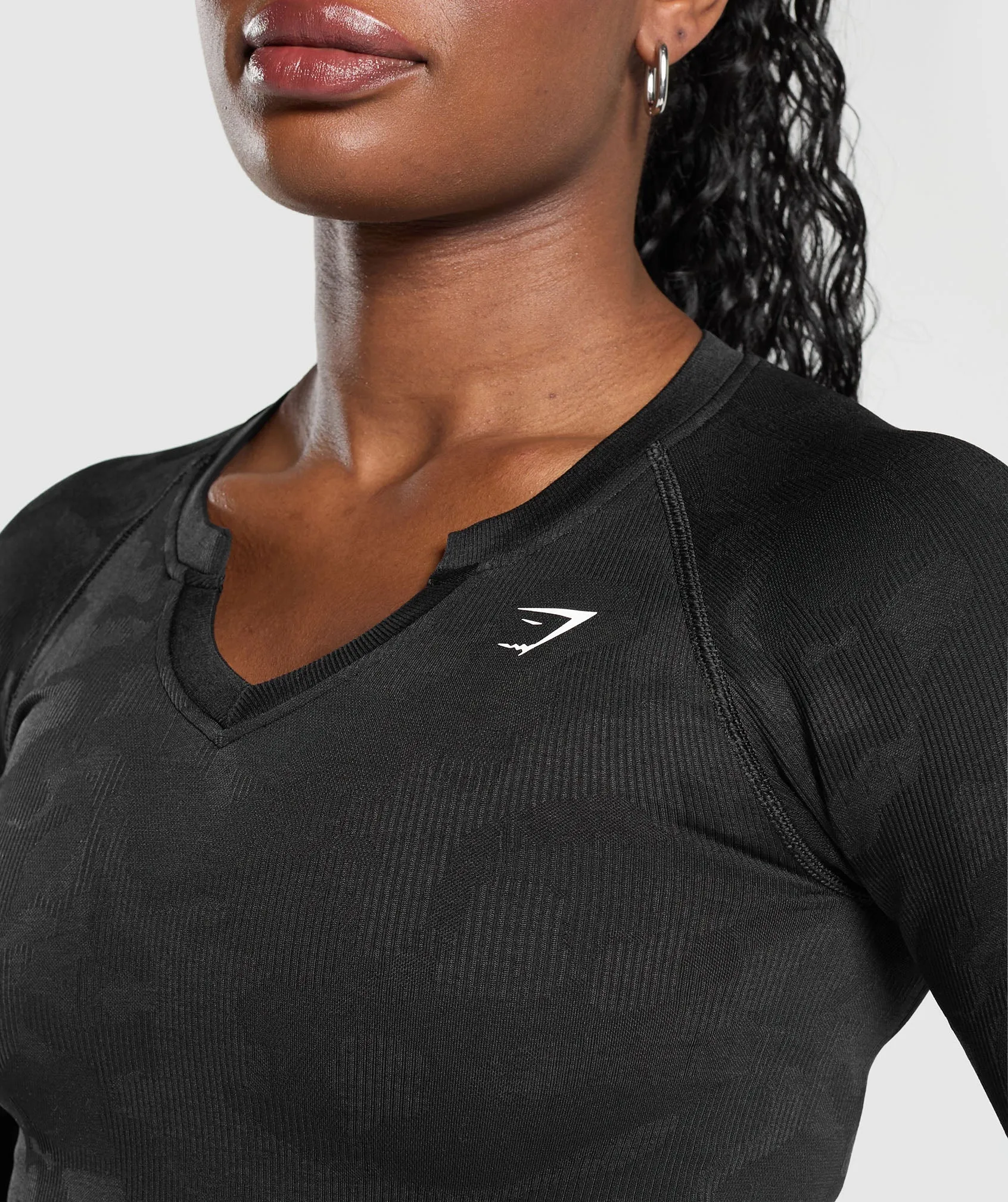 Gymshark Adapt Camo Long Sleeve Crop Top - Black/Asphalt Grey sold by Gymshark product image thumbnail 5