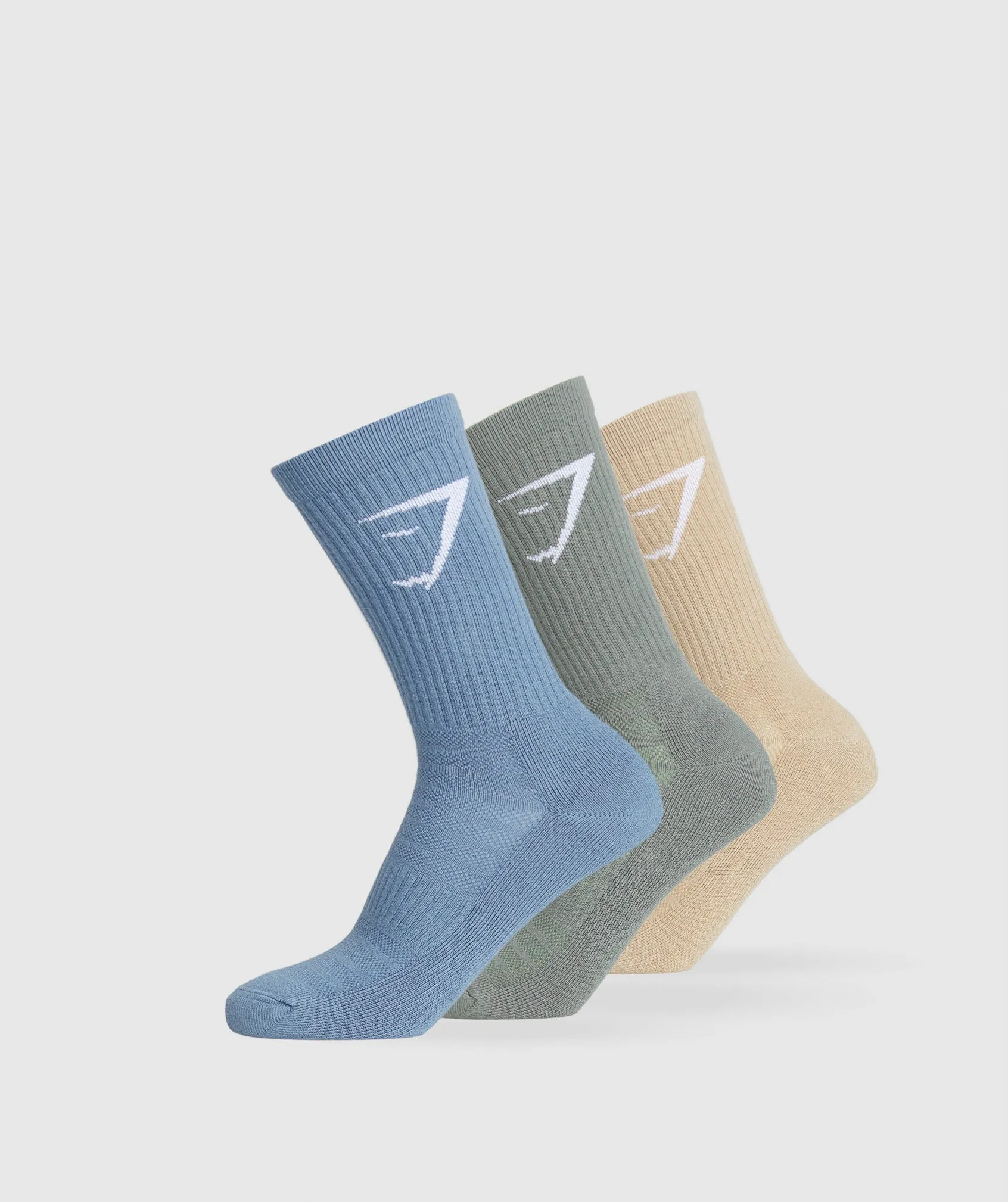 Gymshark Crew Socks 3pk - Vanilla Beige/Unit Green/Faded Blue sold by Gymshark