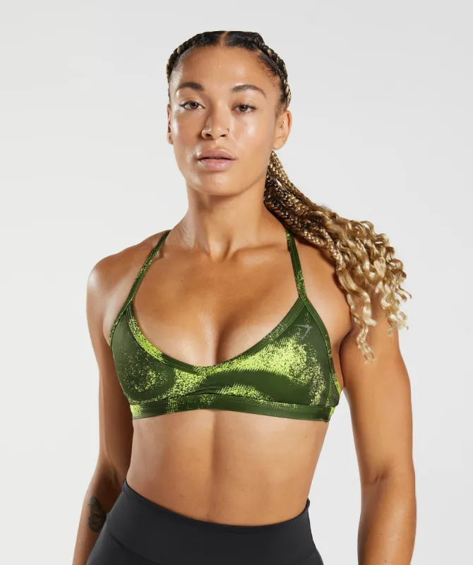 GS Power Minimal Sports Bra - Moss Olive Print sold by Gymshark