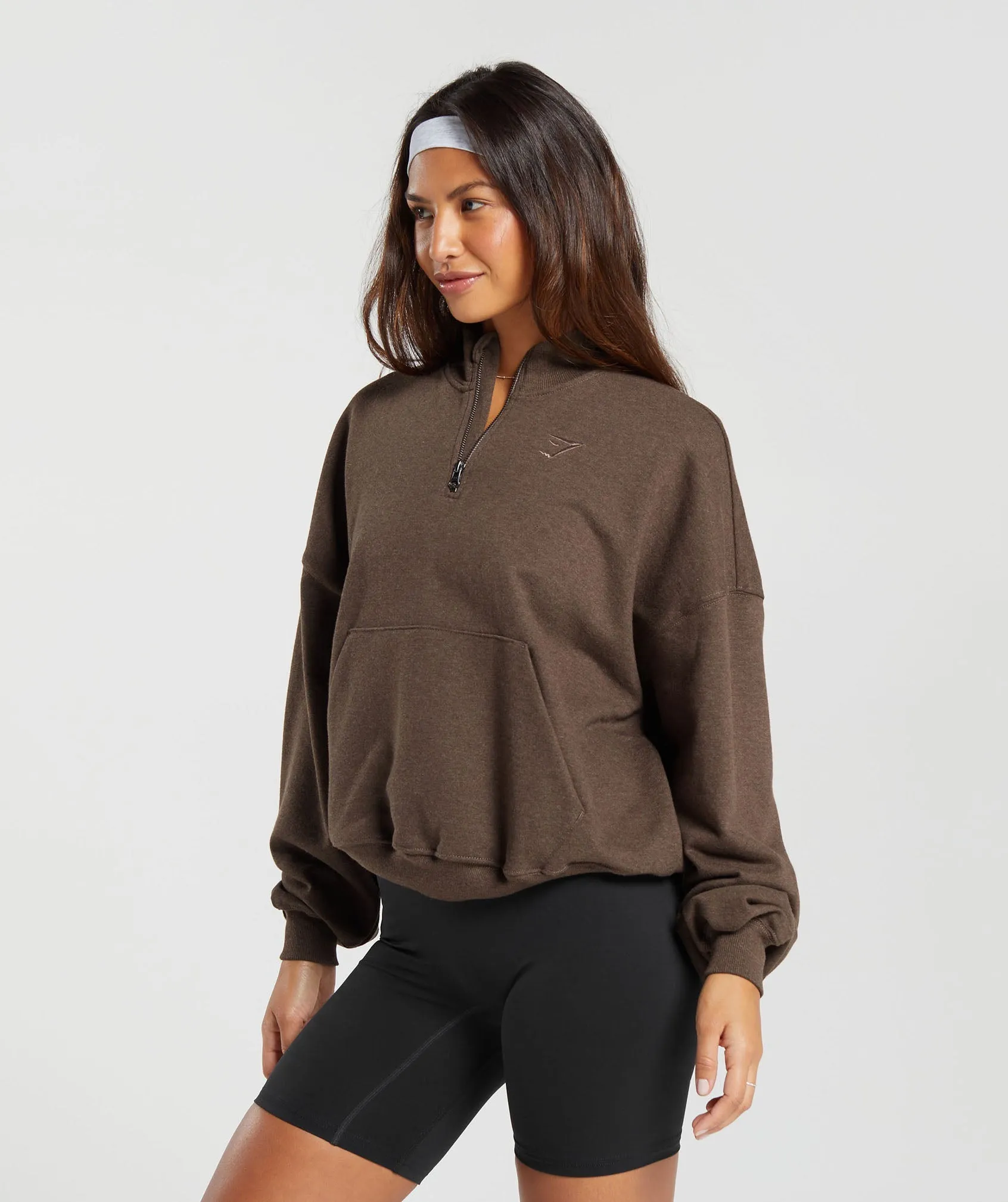 Gymshark Rest Day Sweats 1/2 Zip Pullover - Cozy Brown Marl sold by Gymshark product image thumbnail 3