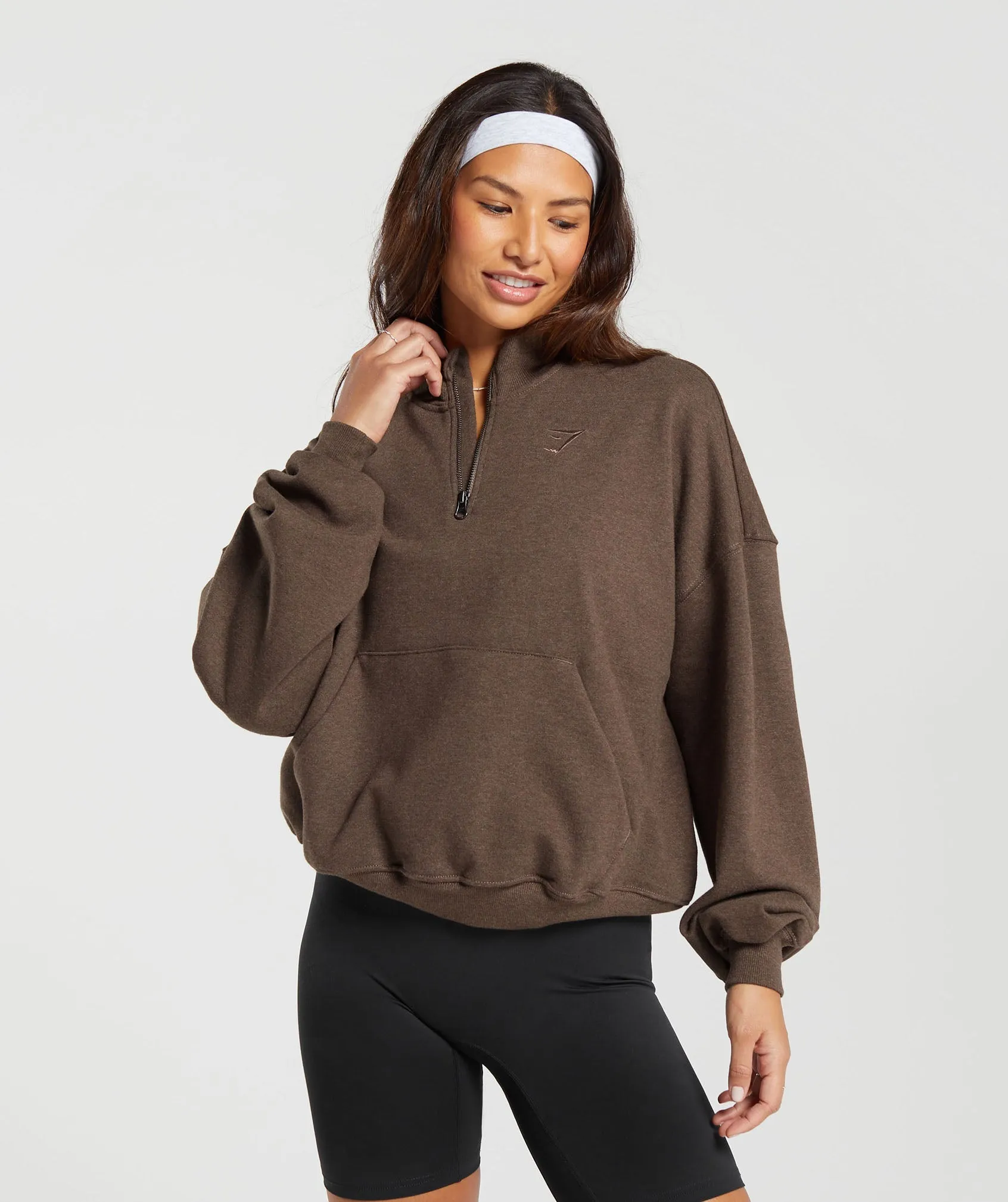 Gymshark Rest Day Sweats 1/2 Zip Pullover - Cozy Brown Marl sold by Gymshark