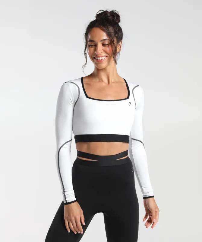 Gymshark Contrast Long Sleeve Crop Top - White sold by Gymshark