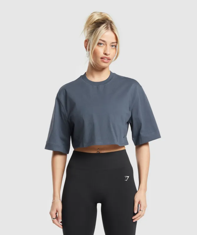 Gymshark Cotton Boxy Crop Top - Titanium Blue sold by Gymshark