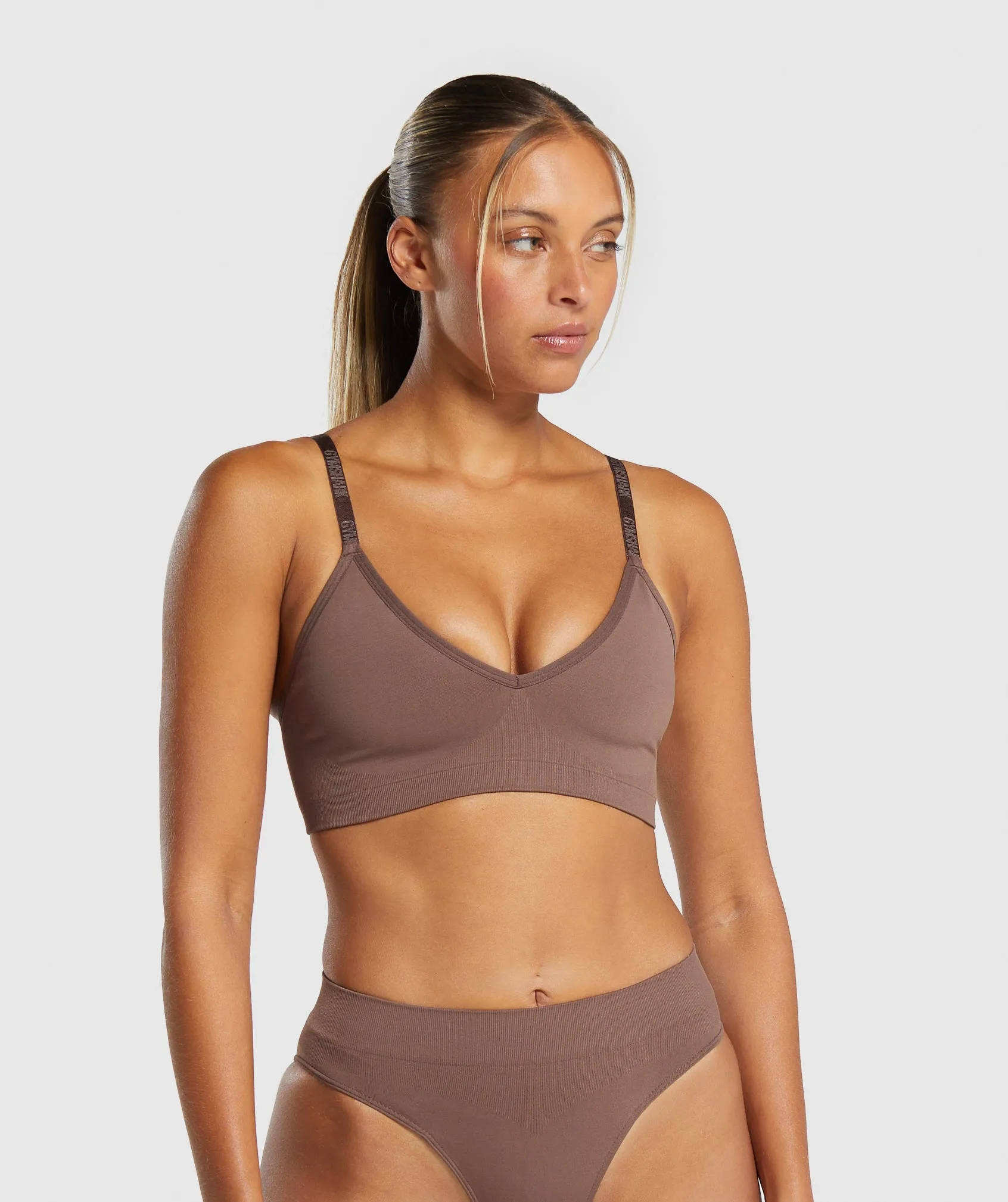 Gymshark Seamless V Neck Bralette - Soft Brown sold by Gymshark