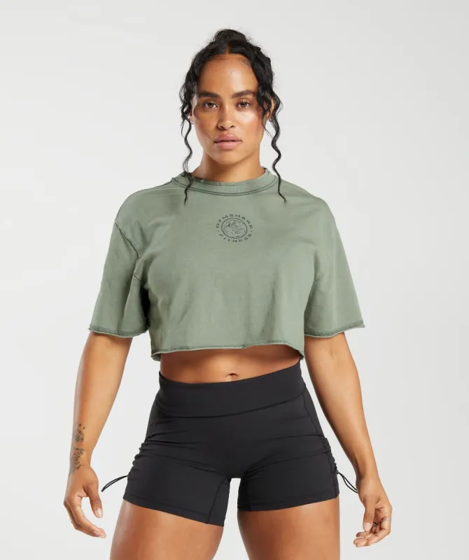 Gymshark Legacy Washed Crop Top - Dusk Green/Acid Wash Small Ball made by Gymshark