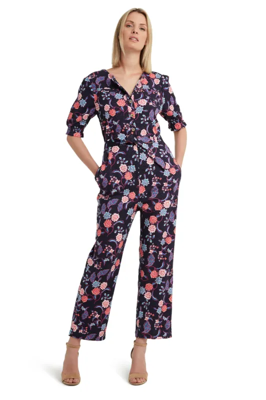 Belted Button Front Jumpsuit in Twill sold by H by Halston
