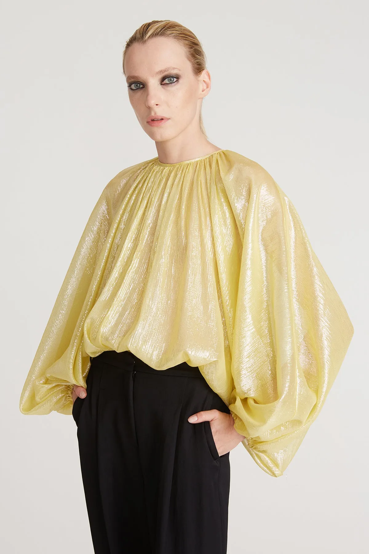 Violet Lurex Chiffon Bodysuit sold by H by Halston