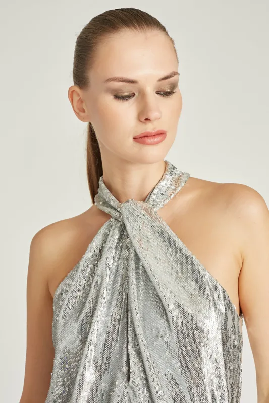 Brooks Sequin Halter Bodysuit sold by H by Halston