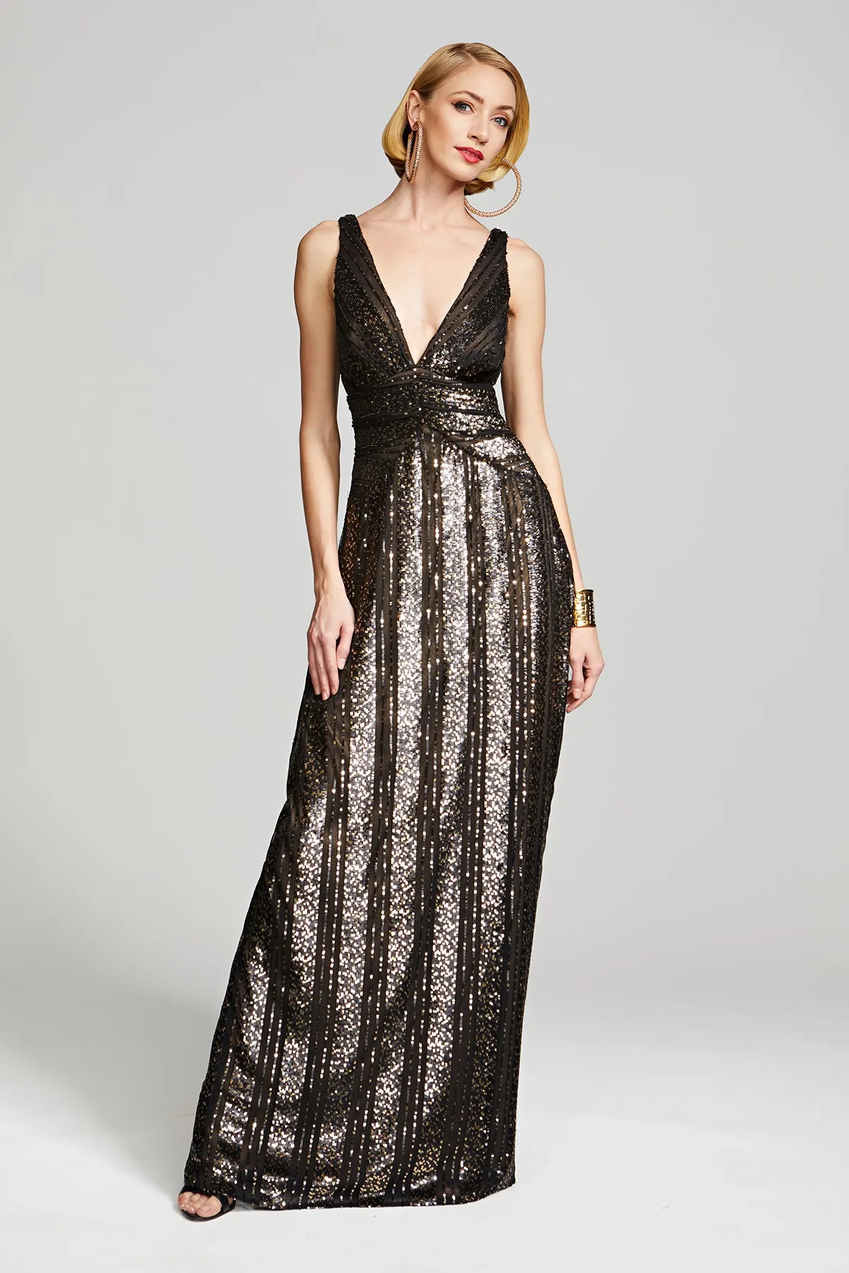 Esra Gown In Striped Sequin sold by H by Halston
