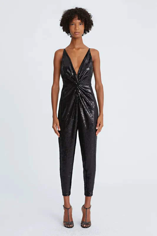 Mariah Sequin Twist Jumpsuit sold by H by Halston