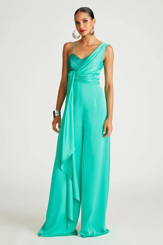Khi Jumpsuit In Satin & Sequin sold by H by Halston