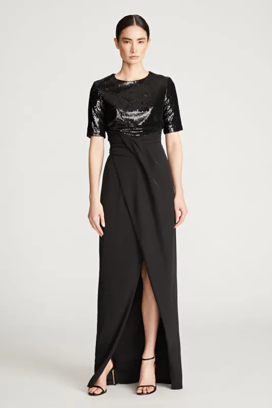 Keagan Gown In Sequin & Crepe sold by H by Halston