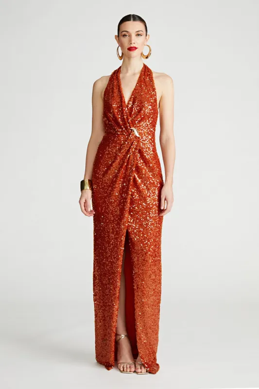 Svetlana Gown In Foil Sequin sold by H by Halston