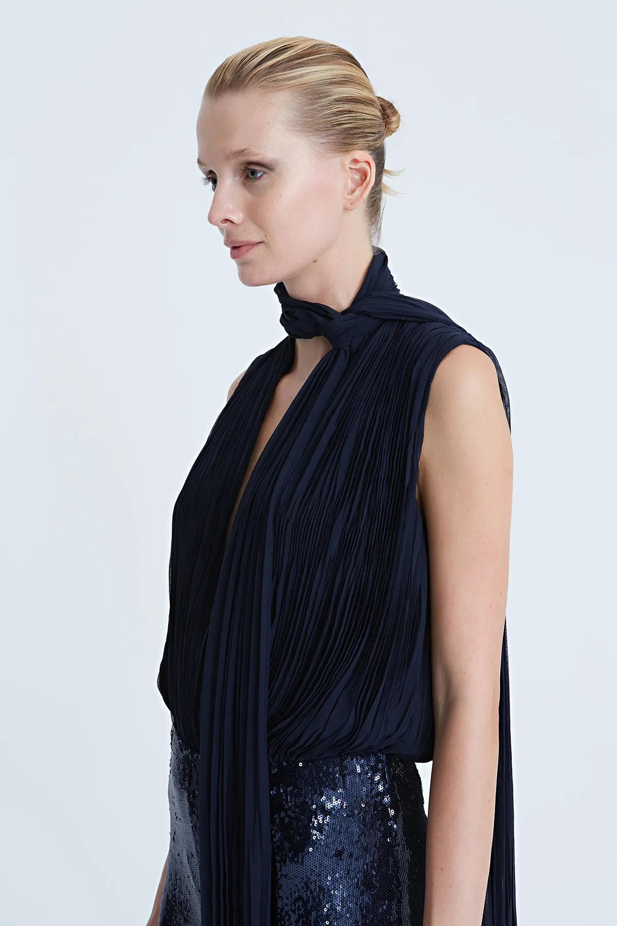 Carly Chiffon Pleated Bodysuit sold by H by Halston product image thumbnail 5