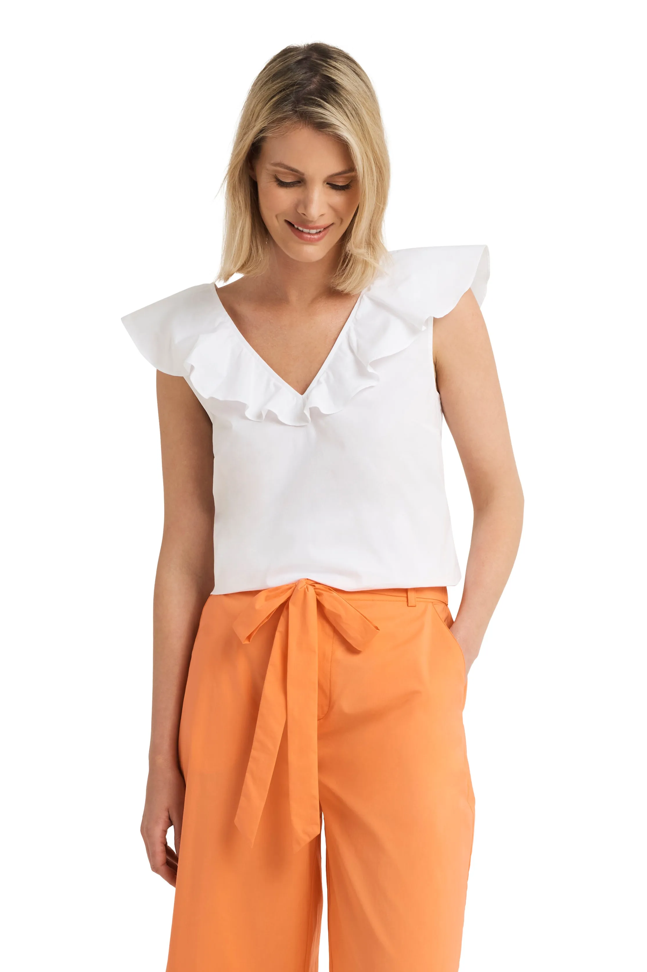 Ruffle Sleeve Blouse in Poplin sold by H by Halston
