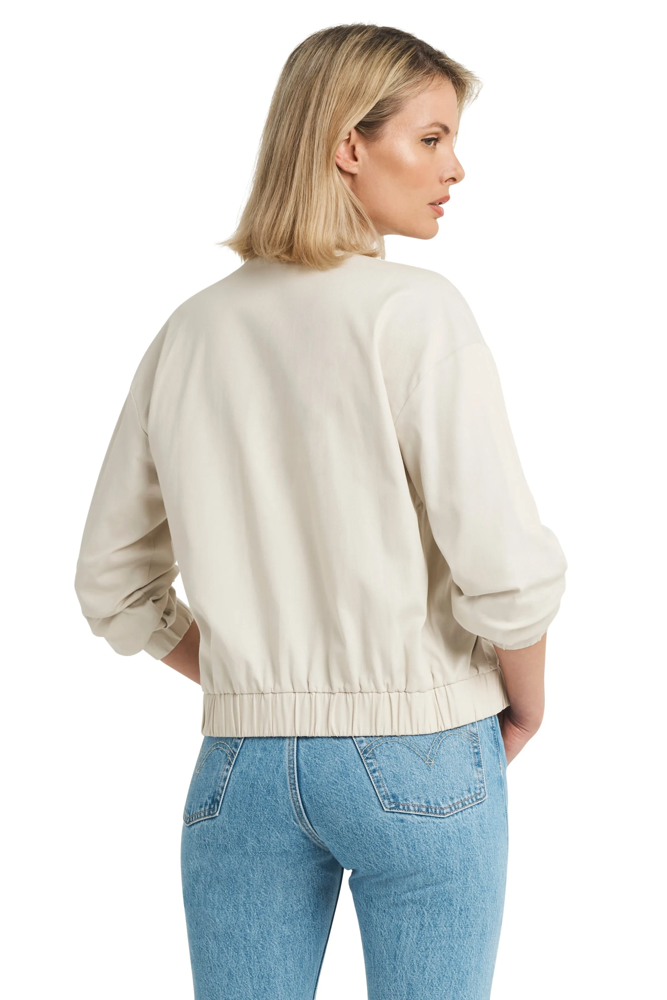 Printed Neck Scarf Bomber Jacket in Twill sold by H by Halston product image thumbnail 2