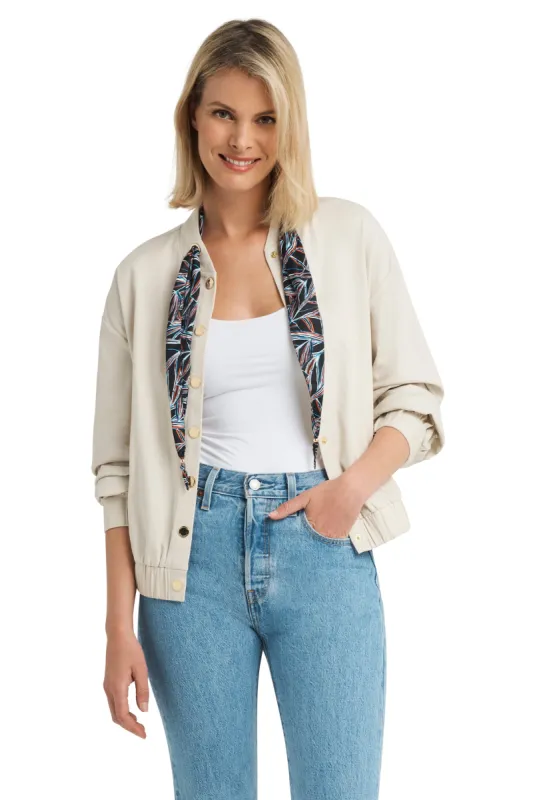 Printed Neck Scarf Bomber Jacket in Twill sold by H by Halston