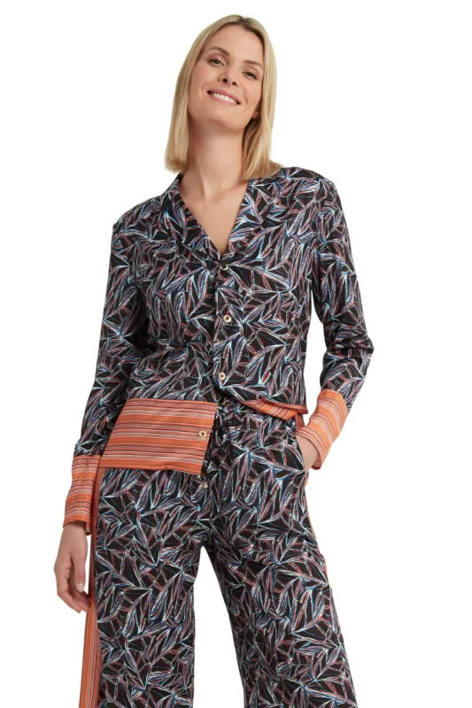 Mixed Print Button Front Blouse in Washed Satin sold by H by Halston