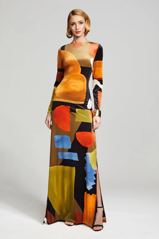 Rekha Gown In Printed Velvet sold by H by Halston