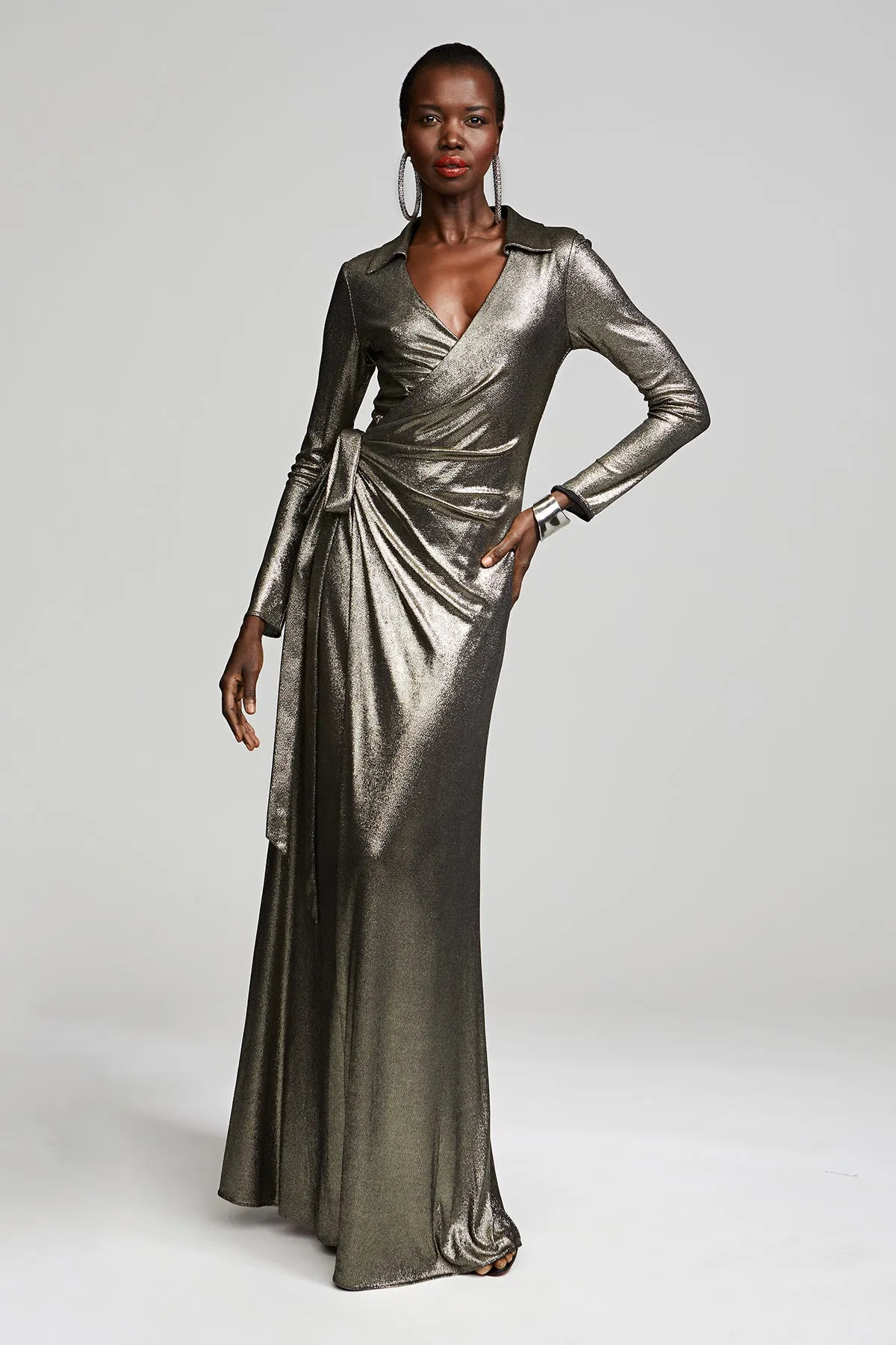 Jira Gown In Metallic Jersey sold by H by Halston