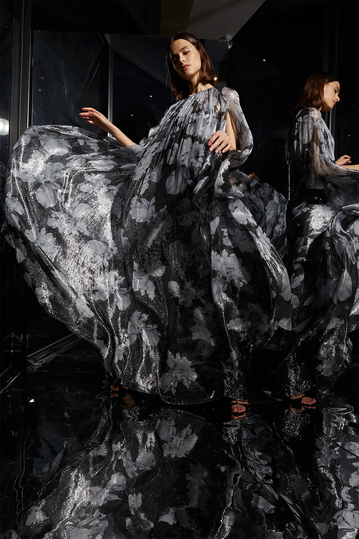 Nicoletta Chiffon Cape Gown sold by H by Halston product image thumbnail 2