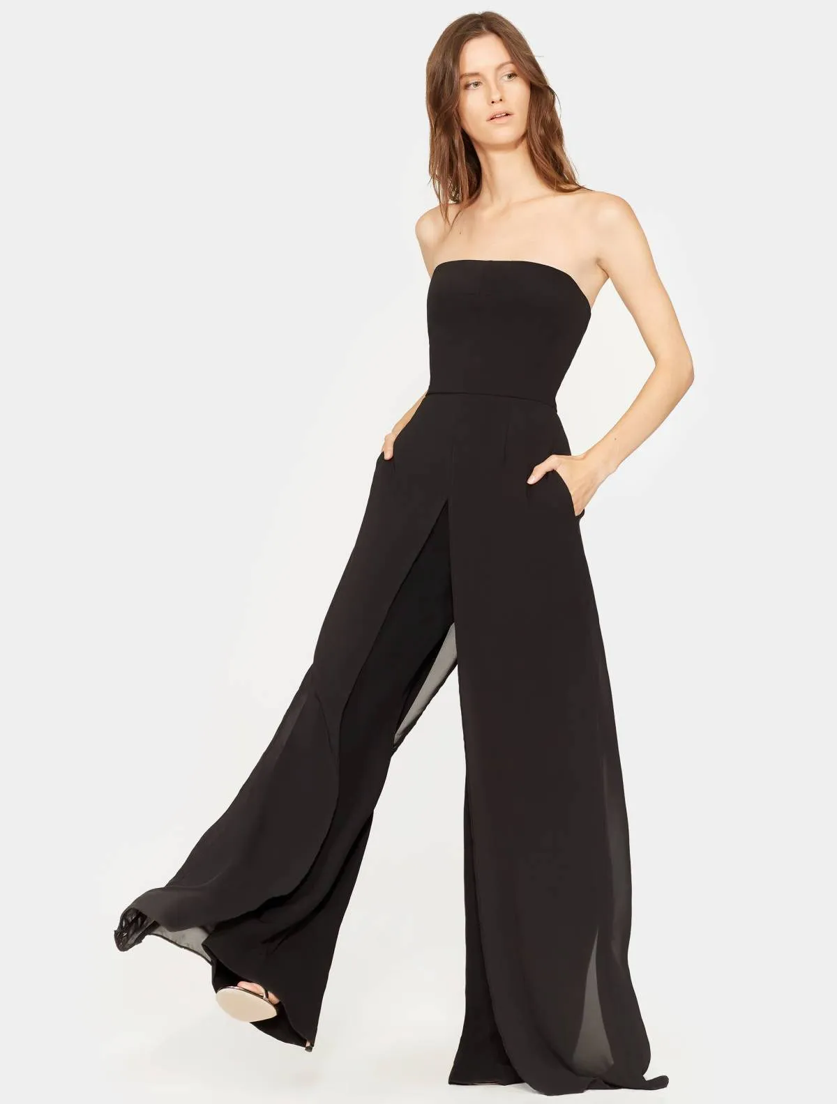 STRAPLESS JUMPSUIT W/ FLOWY PANTS sold by H by Halston product image thumbnail 3