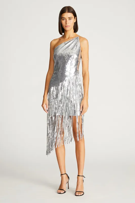 Tonya Dress In Sequin Fringe sold by H by Halston