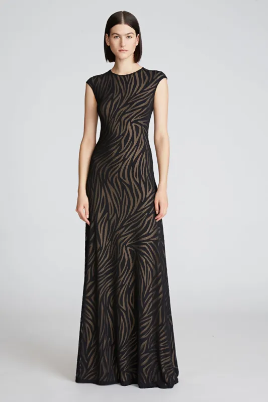 Teagan Gown In Zebra Burnout sold by H by Halston