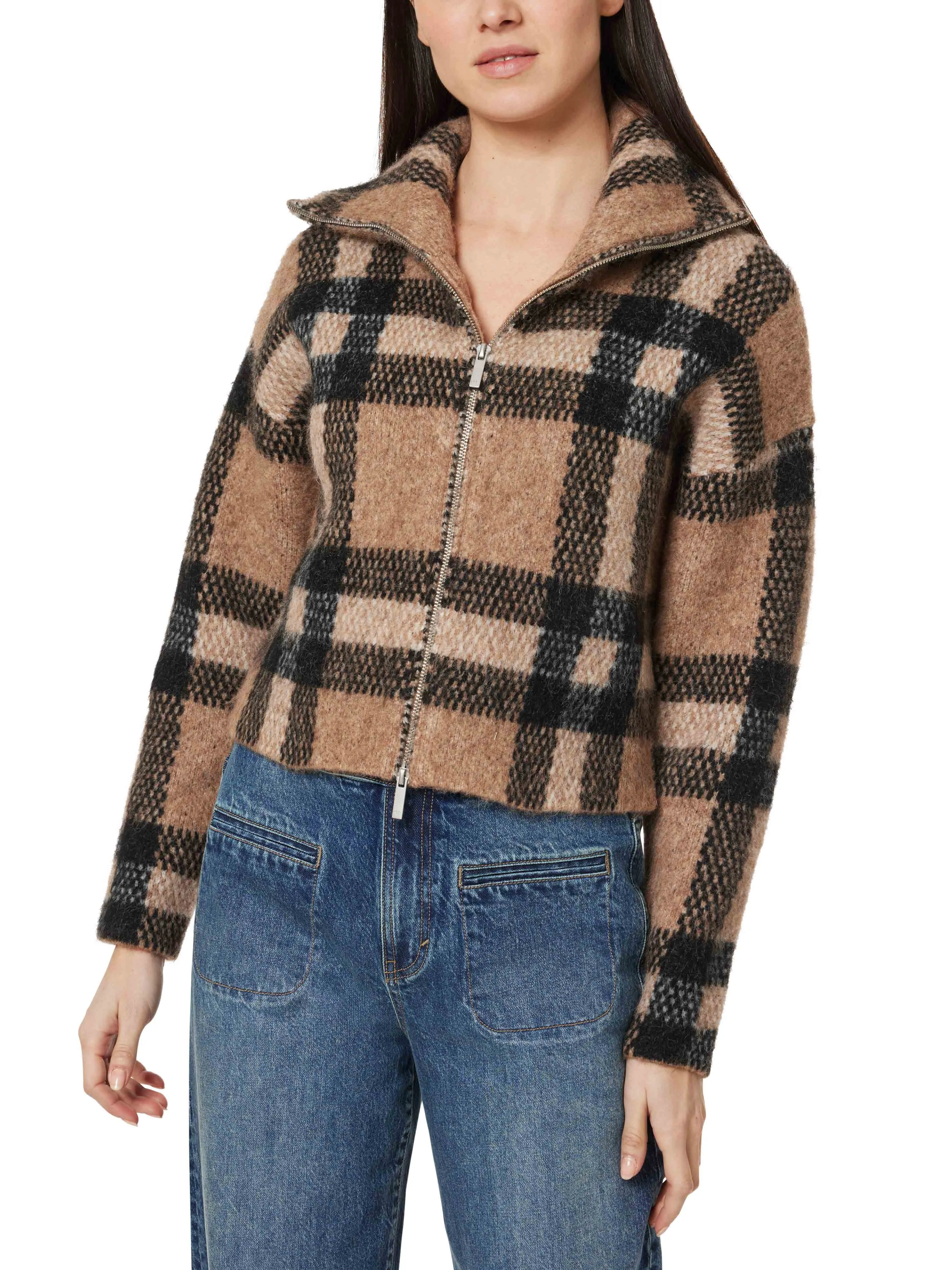 Plaid Zip Front Cardigan sold by Habitual