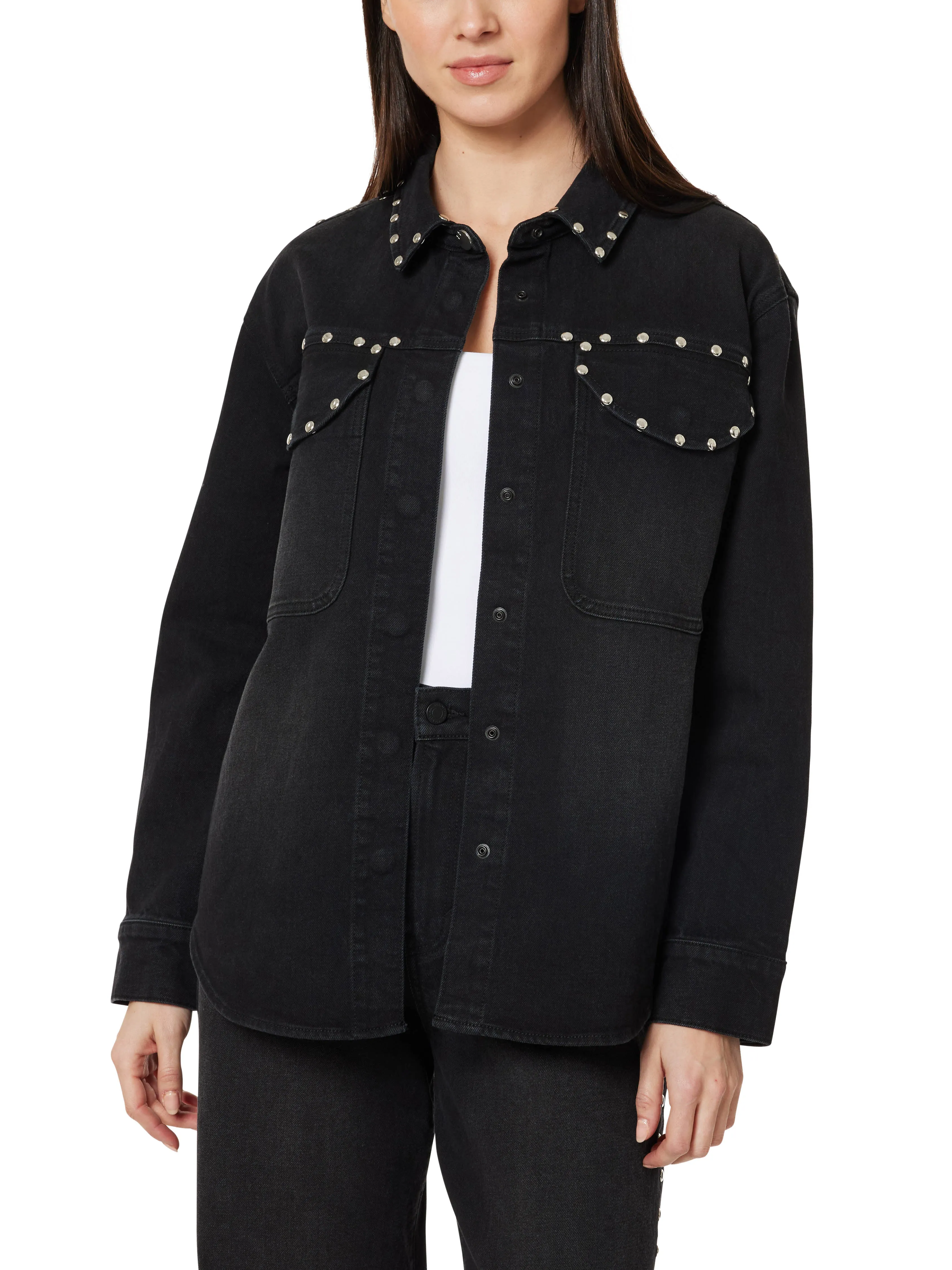 Denim Studded Shirt Jacket sold by Habitual