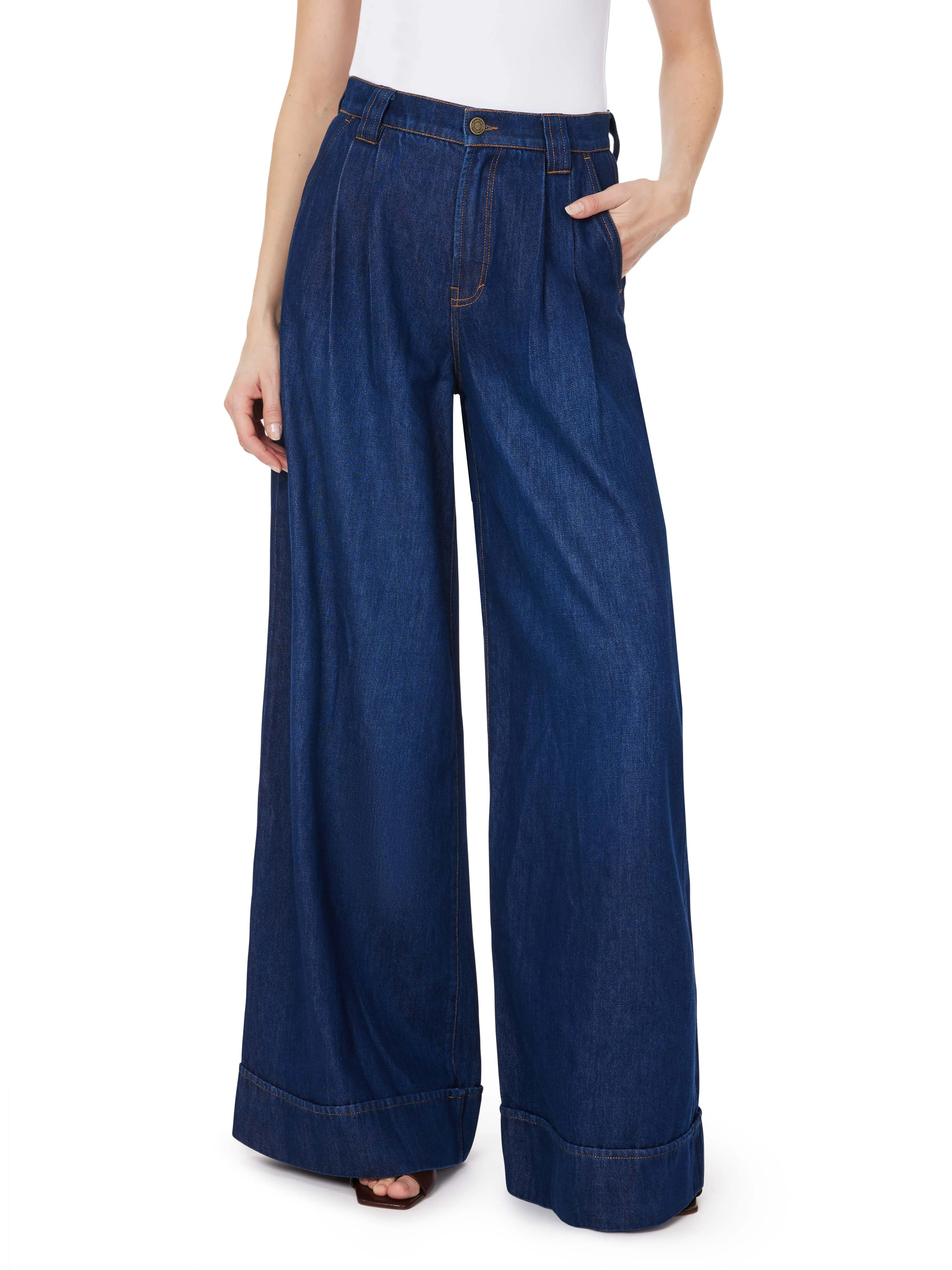 Pleated High Waist Wide Leg Jeans sold by Habitual