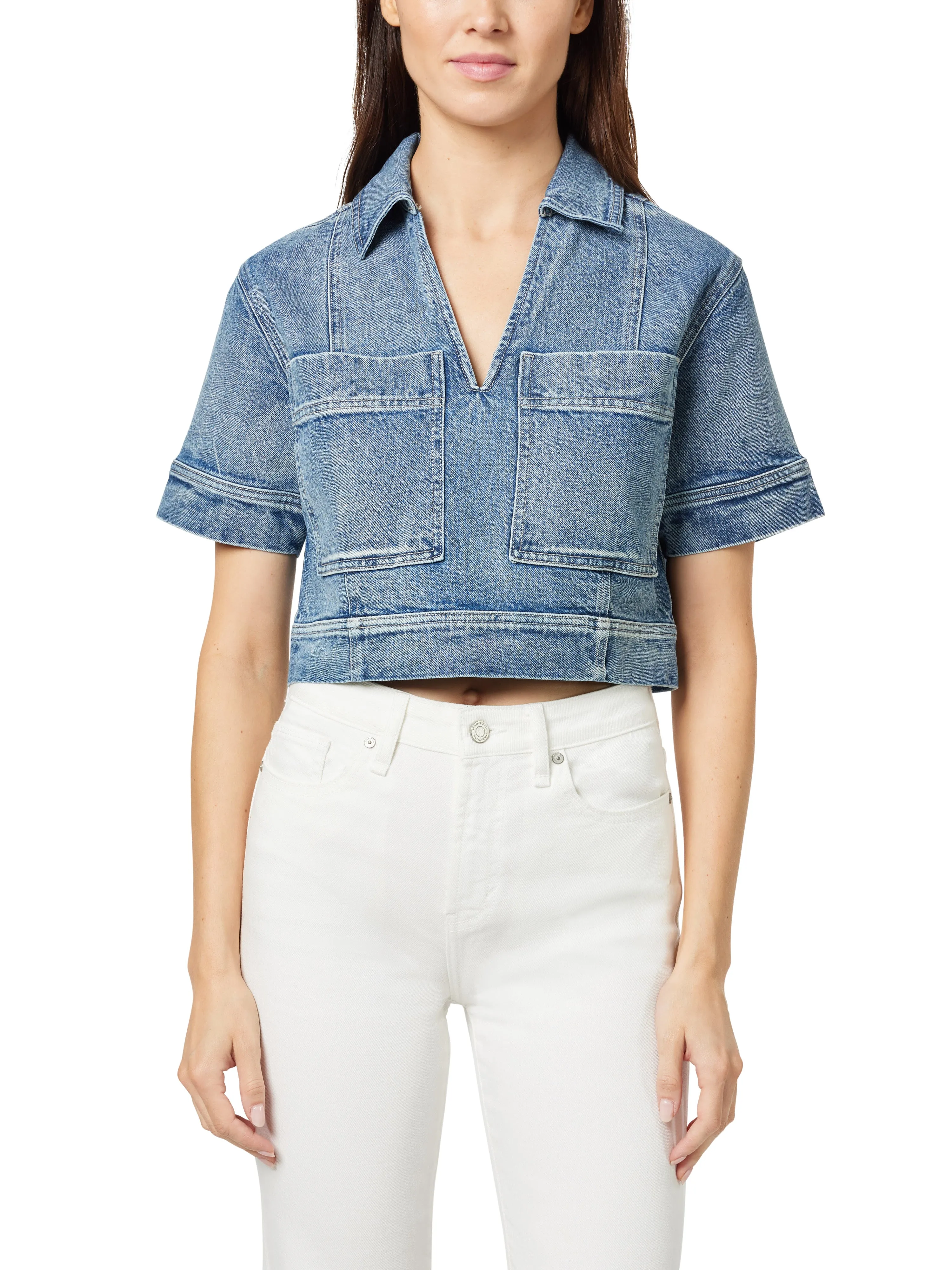 Denim Boxy Crop Top sold by Habitual