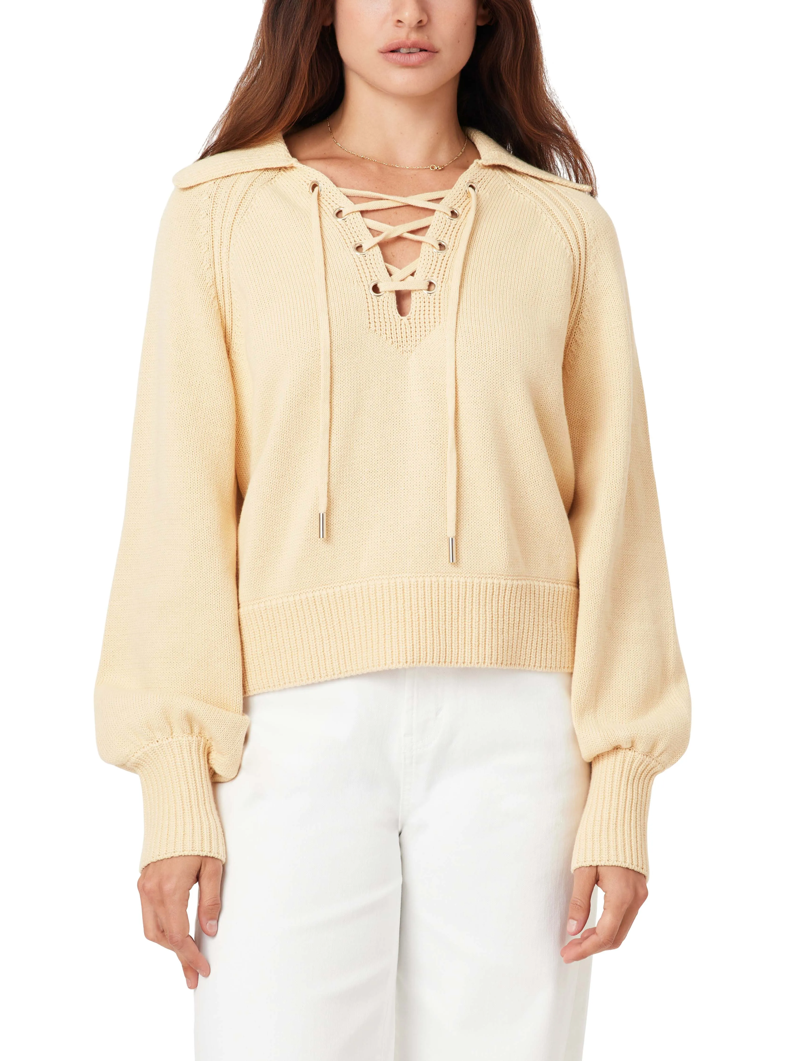 Lace Up Sweater sold by Habitual