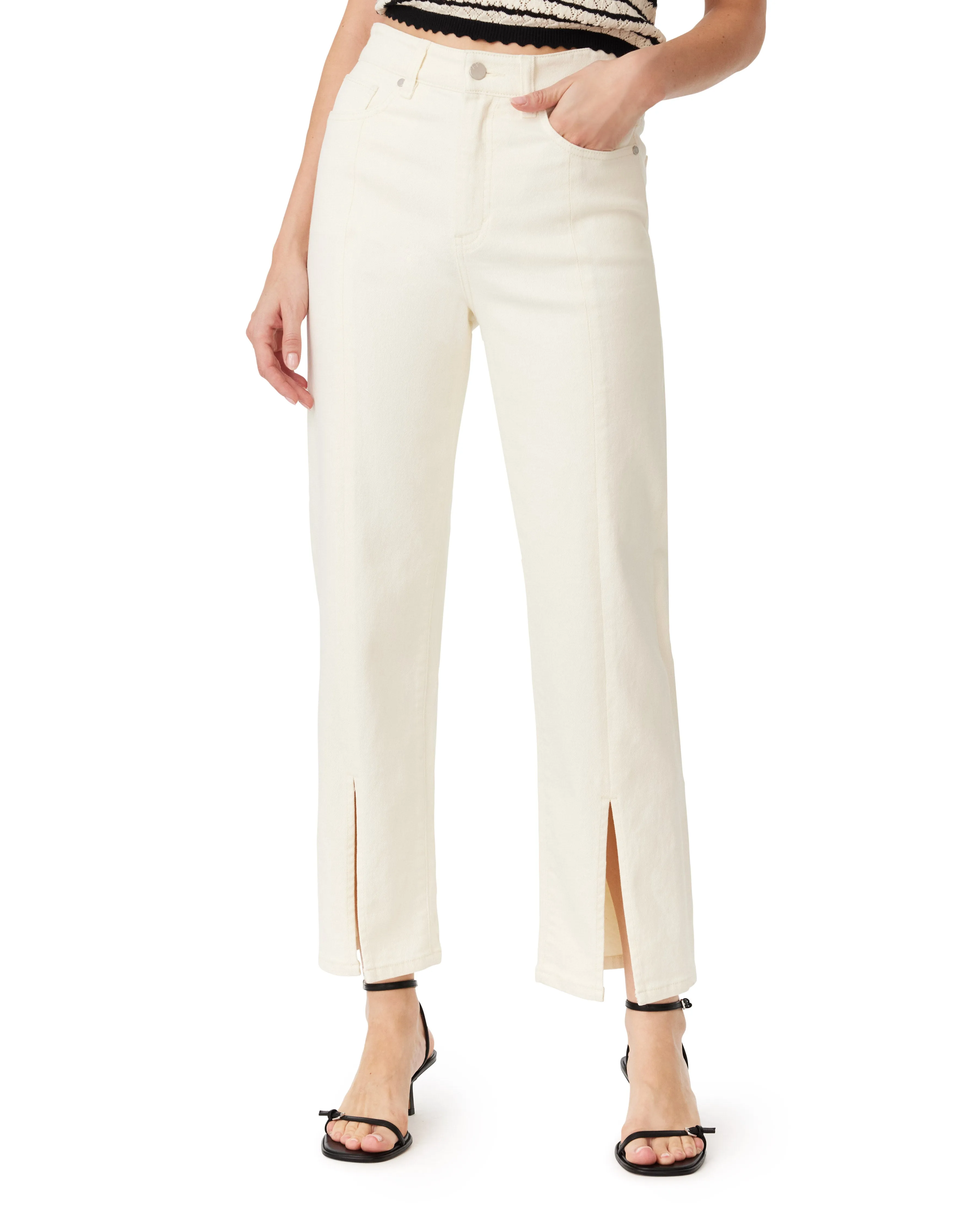 High Rise Straight Slit Jeans sold by Habitual