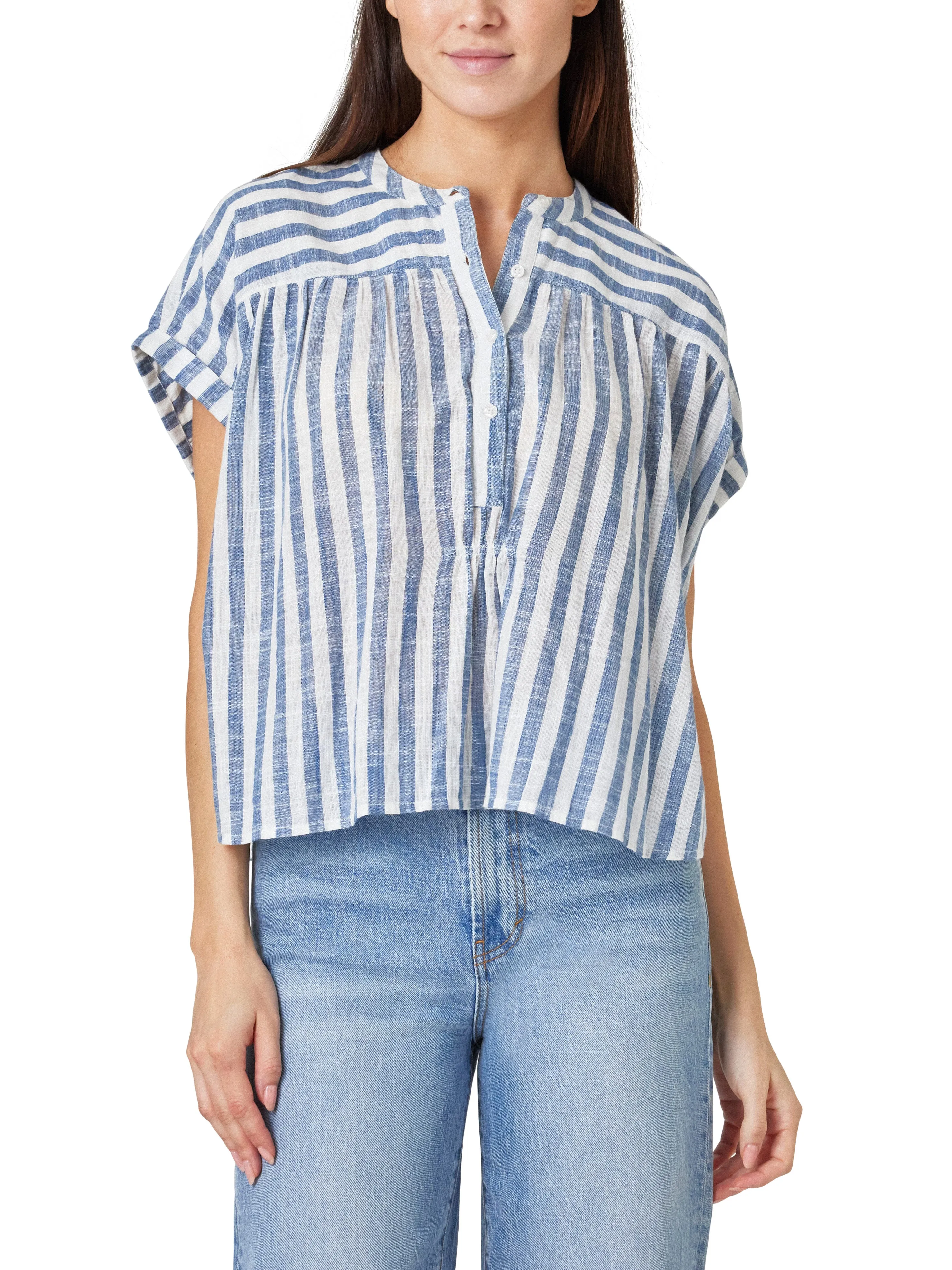 Stripe Placket Blouse sold by Habitual