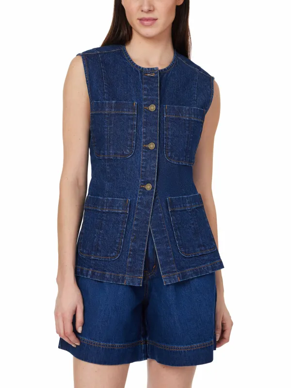 Collarless Belted Vest made by Habitual